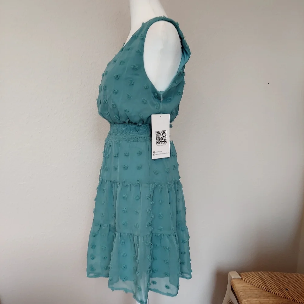 NWT Emerald Sundae Seafoom Green Pom Pom Mini Dress Sz M - Picture 4 of 16